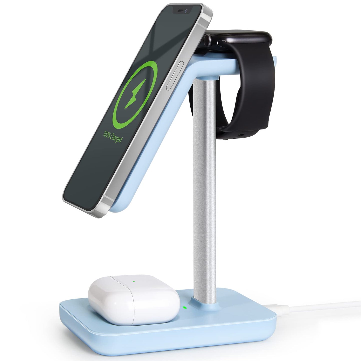 3 in 1 Wireless Charging Station 15w Fast Charging Wireless Charger for iPhone 14 iPhone 13 and iPhone 12 Series AirPods Pro/2/Apple Watch Dark Blue (20W Wall Adapter Included)